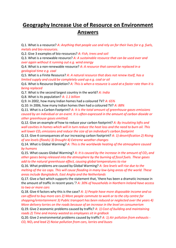 GCSE CCEA Geography Unit 2:C: Managing Our Resources COMPLETE Revision