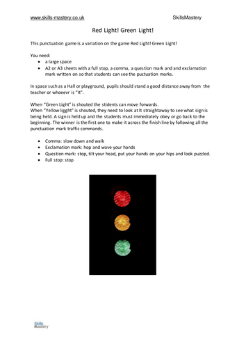 Red Light Green Light Punctuation Game Teaching Resources