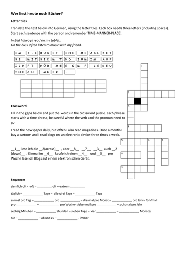 Stimmt GCSE Red Hobbies puzzle - Wer liest heute noch Bücher