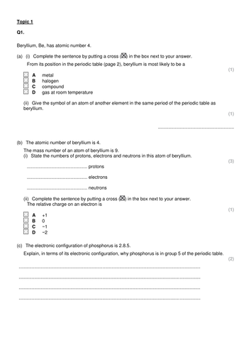GCSE Chemistry  Exam Questions (By Topic)