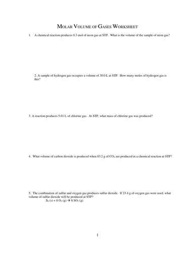 MOLE AND VOLUME CALCULATIONS WORKSHEETS WITH ANSWERS | Teaching Resources