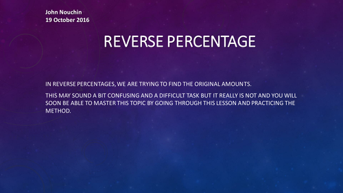 Reverse percentage