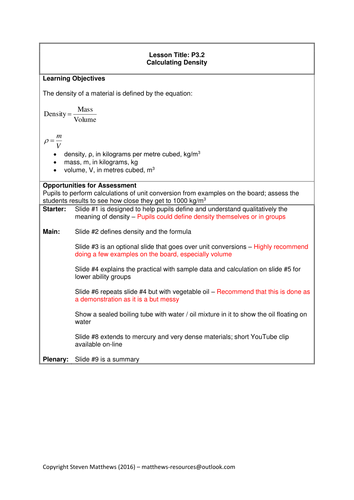 GCSE Science / Physics - Calculating Density (PowerPoint and Lesson Plan)