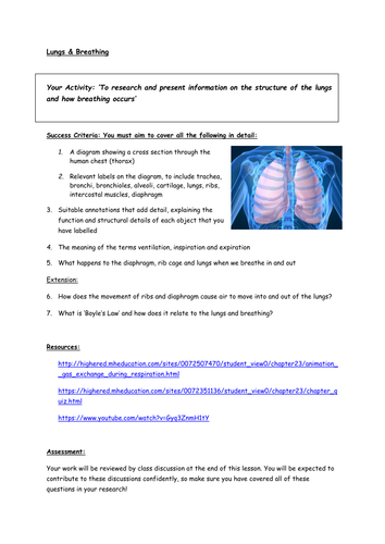 Lungs and Ventilation - independent research and 'big' questions
