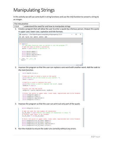 Gcse Computer Science 2016 Into Practice With Python Part 1 Teaching Resources