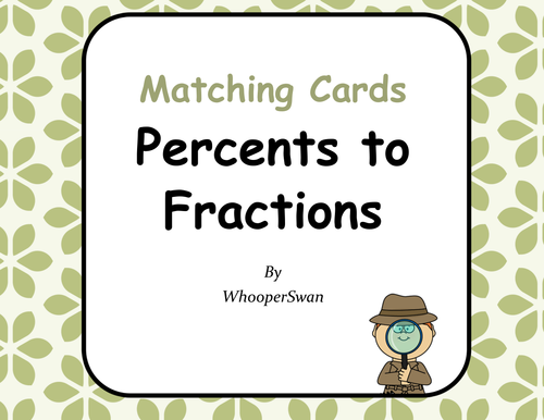Convert Percents to Fractions Matching Cards