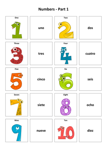 Numbers Spanish Vocabulary Card Sort Teaching Resources 0453