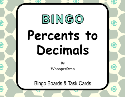 Convert Percents to Decimals BINGO and Task Cards