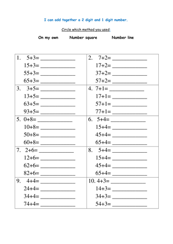 Adding together a 2 digit and 1 digit number | Teaching Resources