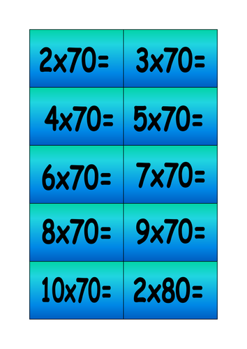 Snakes and Ladders multiplying by 70, 80 and 90