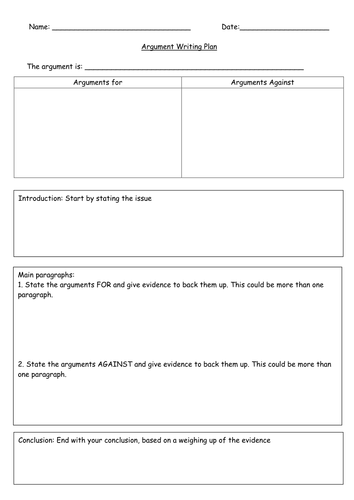 Balanced Argument planning sheet