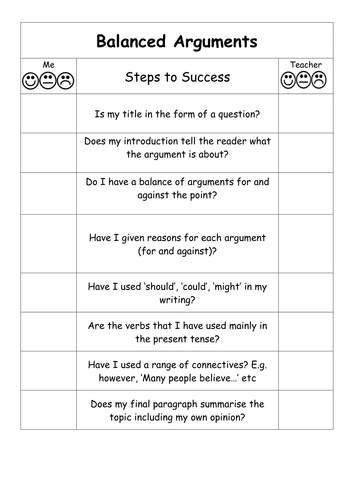 Balanced argument success criteria