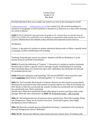 context clues grades 9 12 teaching resources