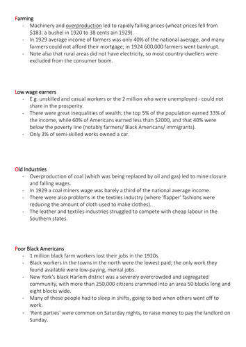 AQA GCSE History (new spec) - Paper 1A USA - Inequality in the 1920s