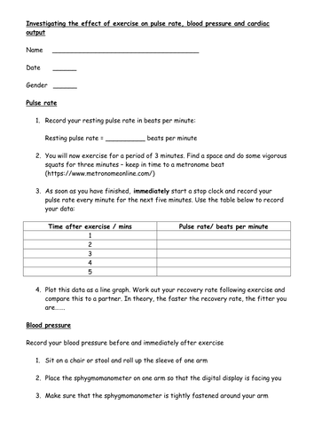 Investigating the effect of exercise on blood pressure, heart rate and cardiac output