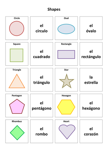 Shapes Spanish Vocabulary Card Sort Teaching Resources 5655