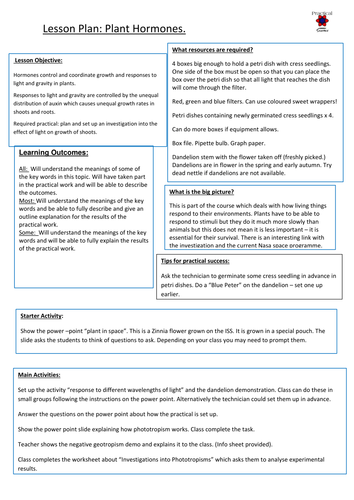Teaching Phototropism and Geotropism instructions for practical work ...