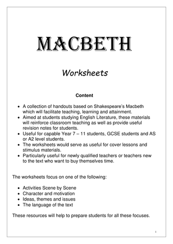 Macbeth Introduction Activity _ Meaningful and Fun Activities for ...