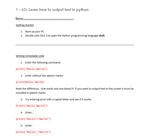 Python Scheme of Work | Teaching Resources