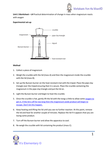 AQA unit 1 chemistry worksheet - burning magnesium - magnesium oxide - practical worksheet
