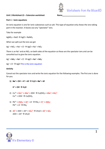 AQA unit 1 chemistry worksheet - balancing chemical equations and