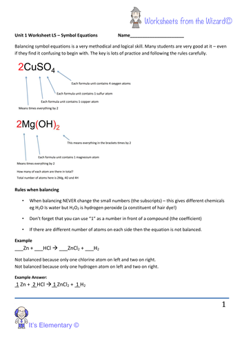 AQA unit 1 chemistry worksheet - balancing chemical equations and introducing ionic equations