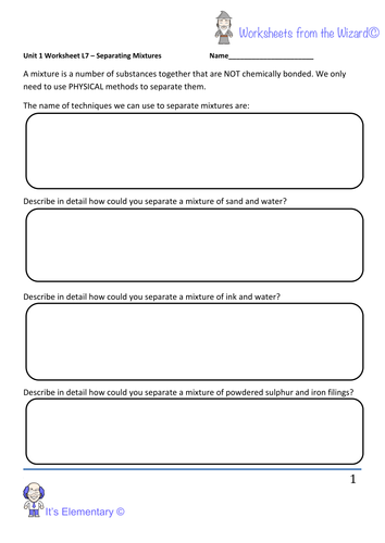 AQA unit 1 chemistry worksheet - separating mixtures worksheet