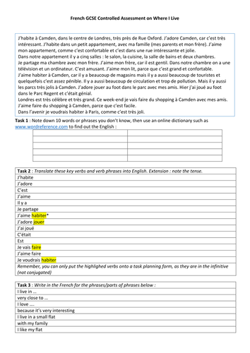 French GCSE Controlled Assessment on Where I Live: C Grade