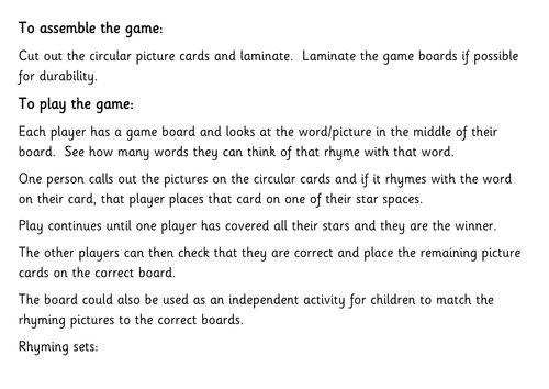 Rhyming words resource pack- Letters and Sounds, phonics, rhyme