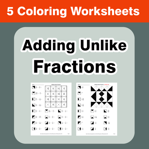 Adding Unlike Fractions - Coloring Worksheets