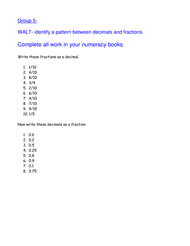 Fractions into Decimals Year 4 5 6 | Teaching Resources