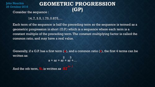Geometric progression/series