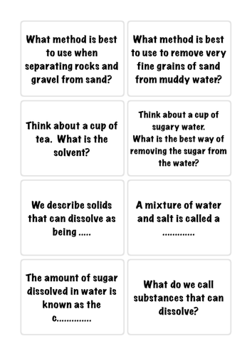 Mixtures card sort  and revision cards