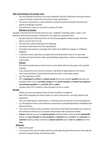 aqa a level biology synoptic essays