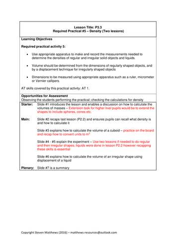 GCSE Science / Physics - Required practical - Density (PowerPoint and Lesson Plan)