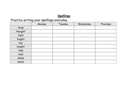 weekly spellings for year 4