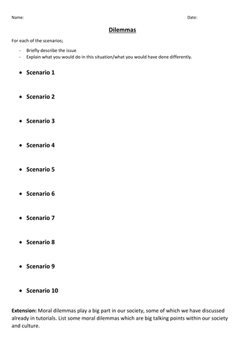 PSHE talking point - Moral dilemmas