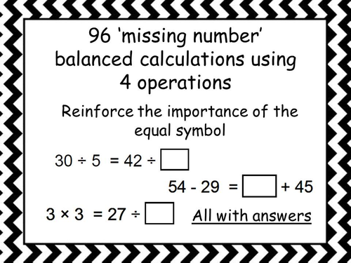 96 missing number box balanced calculations