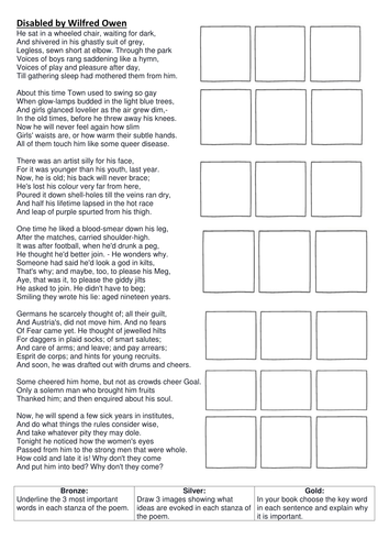 Disabled Wilfred Owen 2 Differentiated Worksheets Teaching Resources