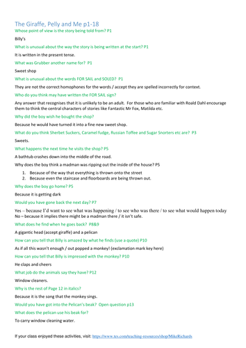 Roald Dahl - The Giraffe and the Pelly and Me - four weeks' Guided Reading