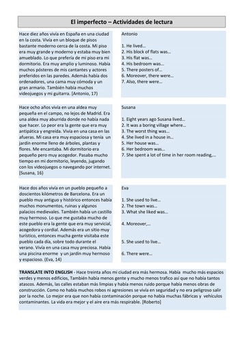 KS3-4 Spanish: The place where I used to live (narrow reading texts in the imperfect tense)