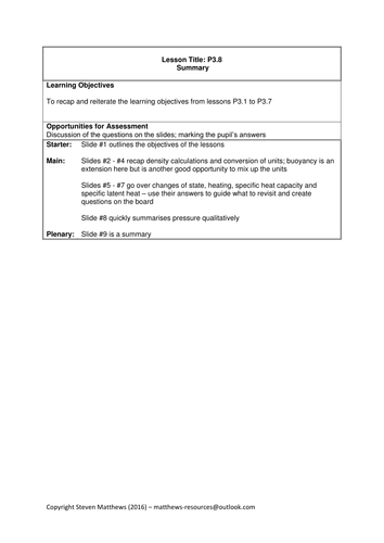 GCSE Science / Physics - Summary lesson of particle model unit (PowerPoint and Lesson Plan)