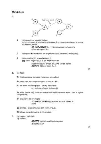 AQA AS & A-level Biology (2016 specification). Section 1 Topic 2: Nucleic acids. 4 Water