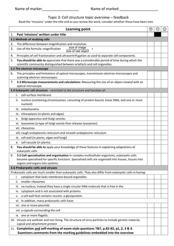 AQA AS & A-level Biology (2016 specification). Section 2 Topic 3: Cells - topic overview