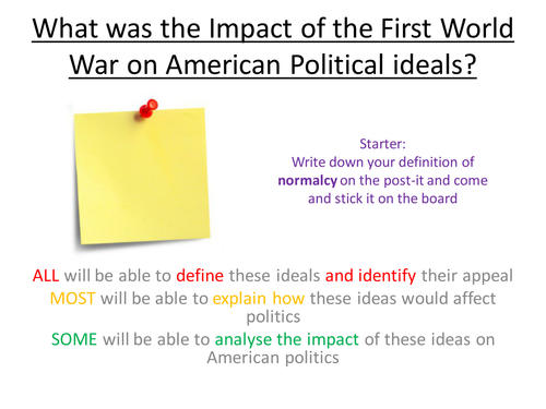 Edexcel Paper 1, Option F: LESSON 5 The impact of WW1 on US politics - isolationism and normalcy