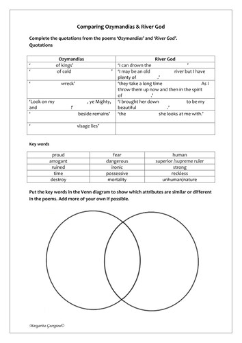 Poetry comparison worksheet 'Ozymandias' & 'River God'