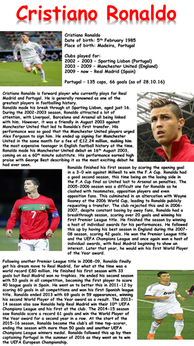 Cristiano Ronaldo Reading Comprehension | Teaching Resources