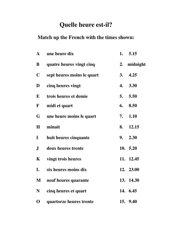 french worksheet on time