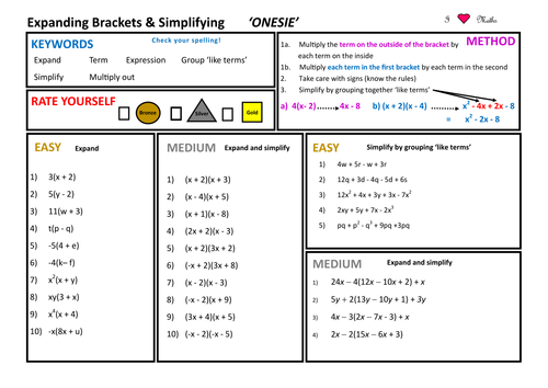 Expanding brackets and simplifying ONESIE