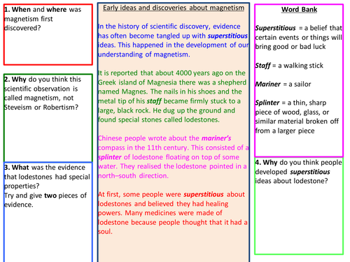 History of Magnets comprehension and quiz